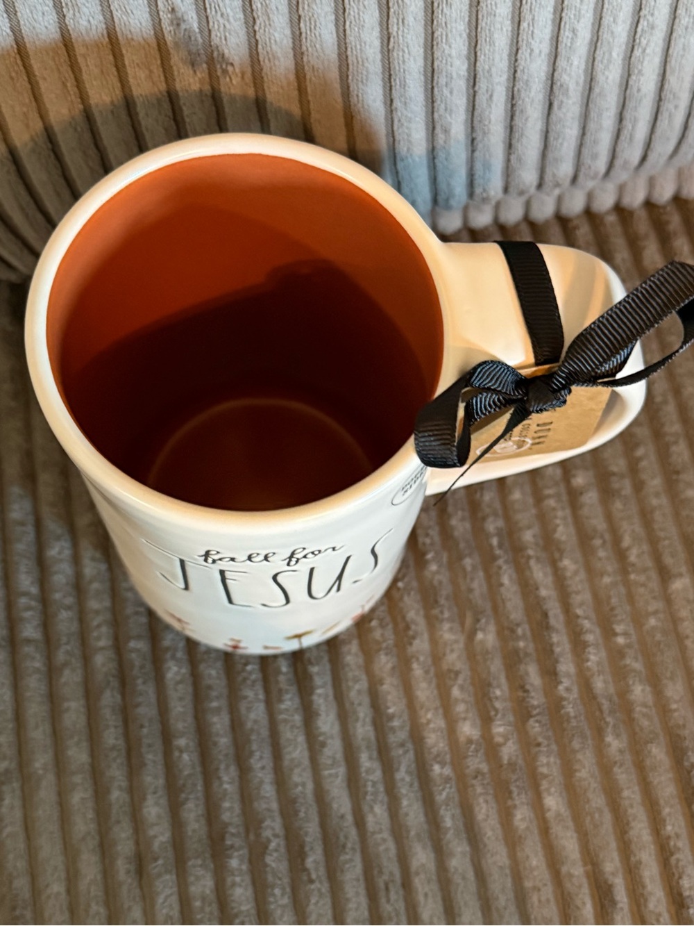 Rae Dunn White Ceramic Mug with Orange Interior and Autumn Floral Accents - Picture 3 of 6